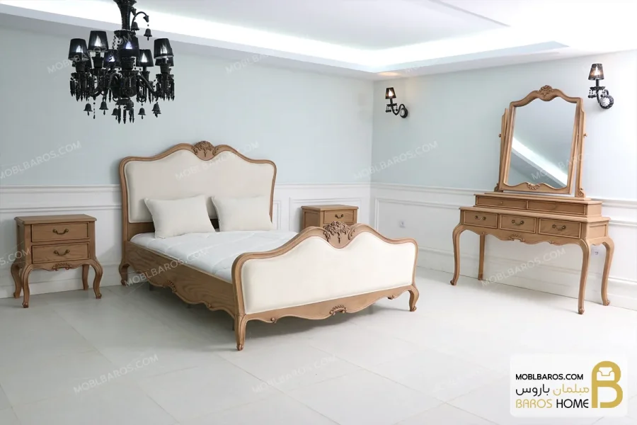 سرویس خواب چوبی کلاسیک و مینیمال مدل راشل کد ۷ خرید مبل باروس 1