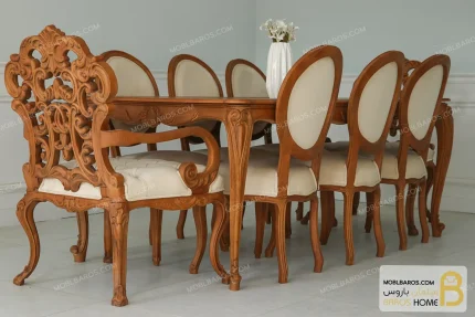 میز ناهارخوری کلاسیک منبتی کینگ با صندلی لویی خرید مبل باروس 11 3