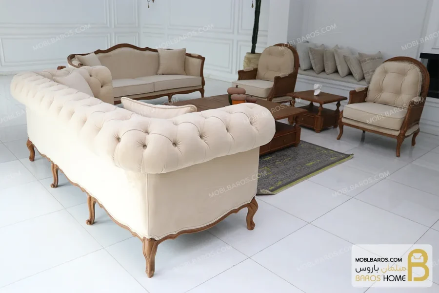 ست مبلمان کلاسیک ترکیبی مدل راشل پلاس و چستر کد ۴ خرید مبل باروس 1