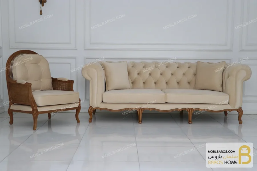 ست مبلمان کلاسیک ترکیبی مدل راشل پلاس و چستر کد ۴ خرید مبل باروس 20