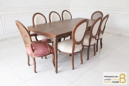 میز ناهار خوری چوبی ابزاری با صندلی راشل پایه سم آهویی کد ۳ خرید مبل باروس 110 (2)