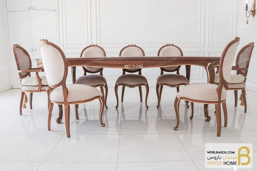 میز ناهارخوری کلاسیک و چوبی مدل لورنزو کد ۲ خرید مبل باروس 110 (3)